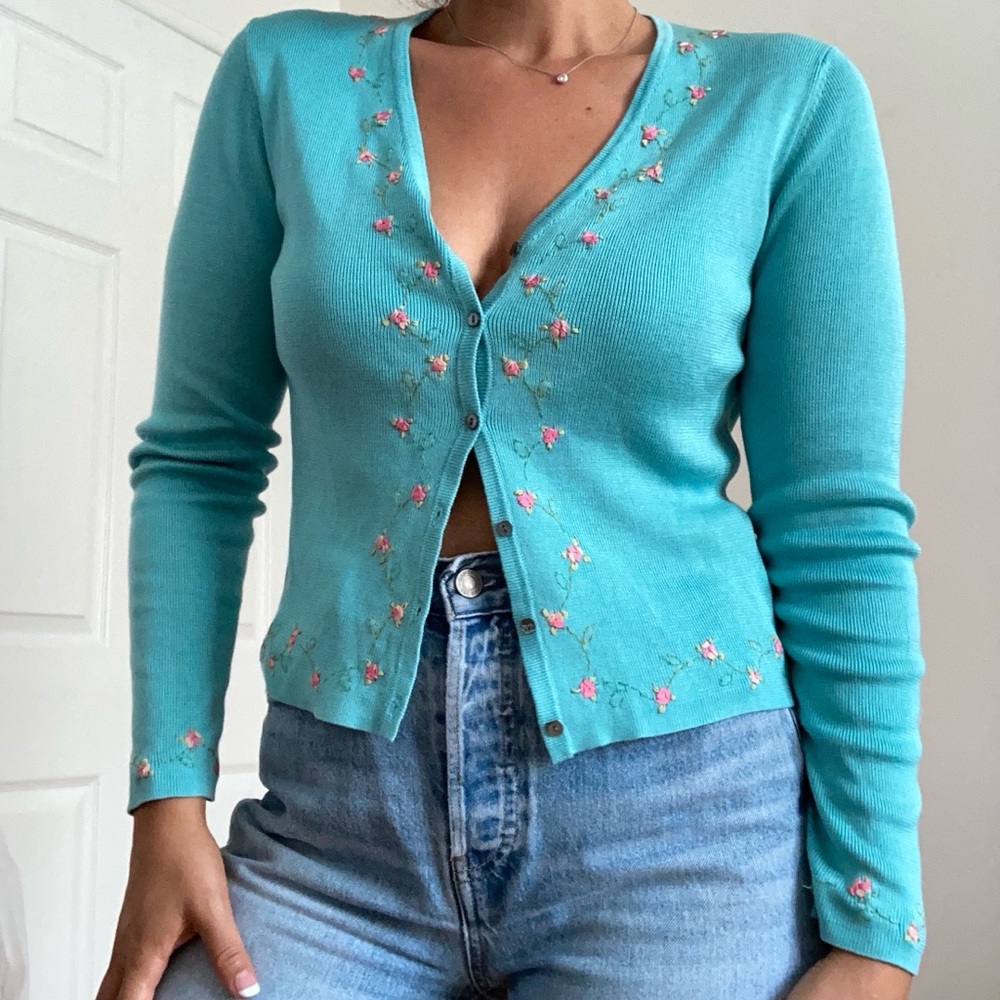 SILK CARDIGAN WITH RIBBON EMBROIDERY NWT